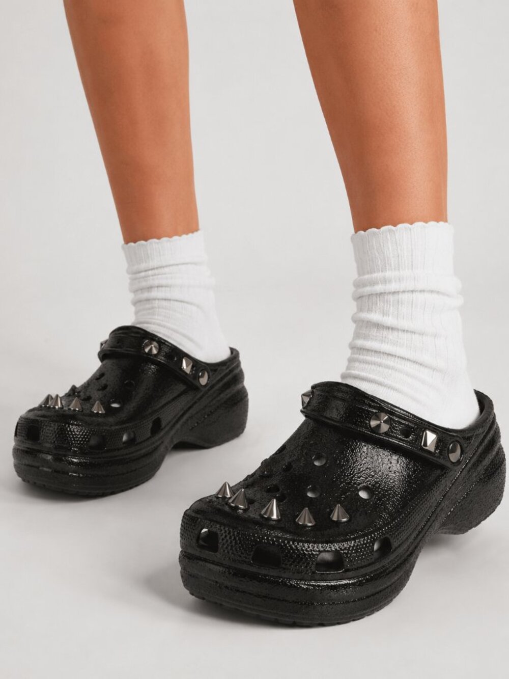 Black Studded Platform Clogs Punk Rock Goth Sparkle Mules Size 7